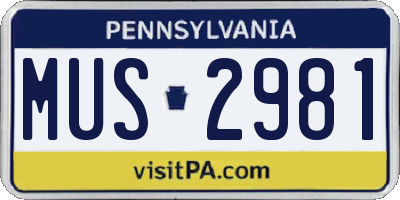 PA license plate MUS2981