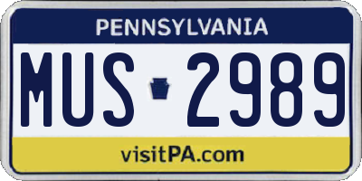PA license plate MUS2989