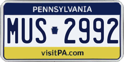 PA license plate MUS2992