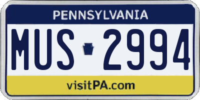 PA license plate MUS2994