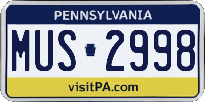 PA license plate MUS2998