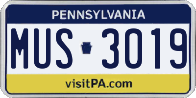 PA license plate MUS3019