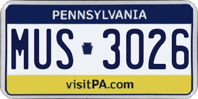 PA license plate MUS3026