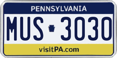 PA license plate MUS3030