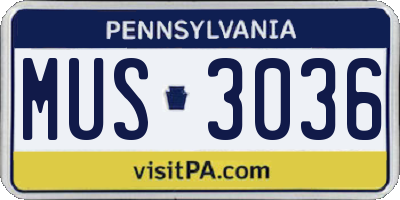 PA license plate MUS3036