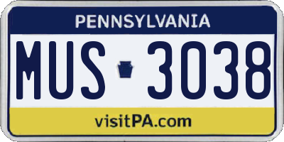 PA license plate MUS3038
