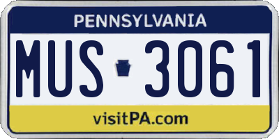 PA license plate MUS3061