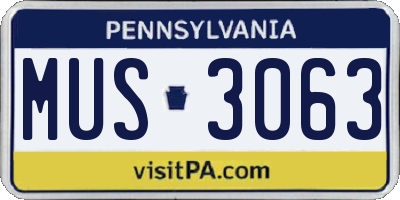 PA license plate MUS3063