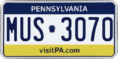 PA license plate MUS3070