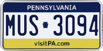 PA license plate MUS3094