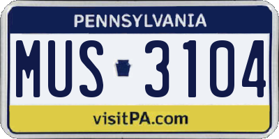 PA license plate MUS3104