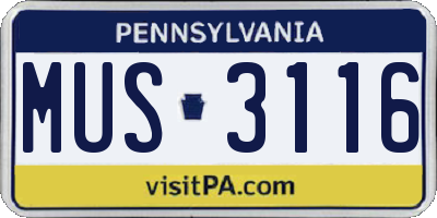 PA license plate MUS3116
