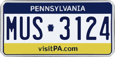 PA license plate MUS3124