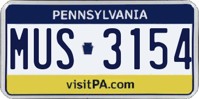 PA license plate MUS3154