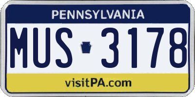 PA license plate MUS3178