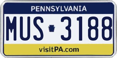 PA license plate MUS3188