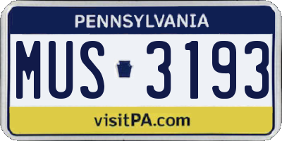 PA license plate MUS3193