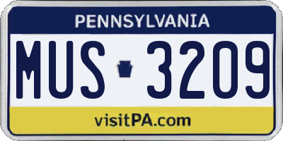 PA license plate MUS3209