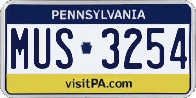 PA license plate MUS3254