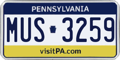 PA license plate MUS3259