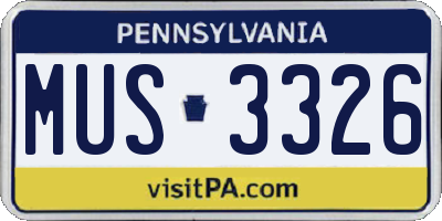 PA license plate MUS3326