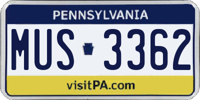 PA license plate MUS3362
