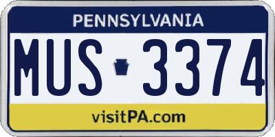 PA license plate MUS3374