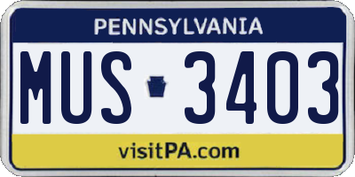 PA license plate MUS3403