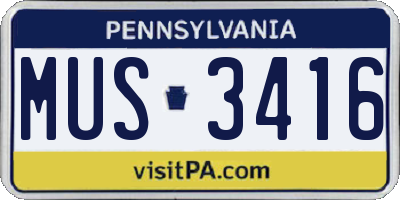 PA license plate MUS3416