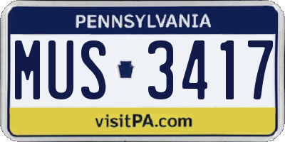 PA license plate MUS3417