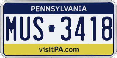 PA license plate MUS3418