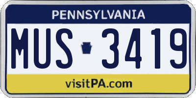 PA license plate MUS3419