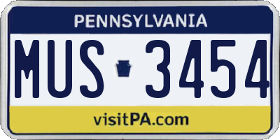 PA license plate MUS3454
