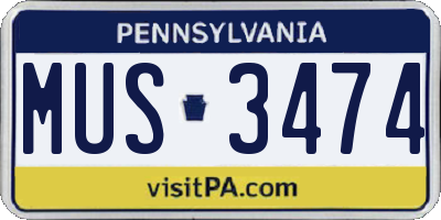 PA license plate MUS3474