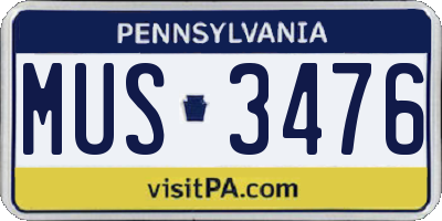 PA license plate MUS3476
