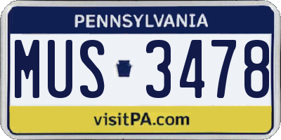PA license plate MUS3478