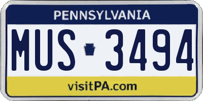 PA license plate MUS3494