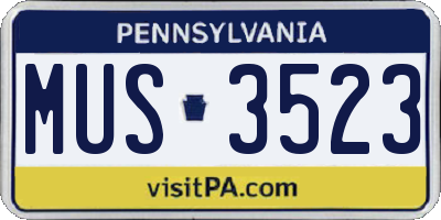 PA license plate MUS3523