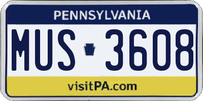 PA license plate MUS3608