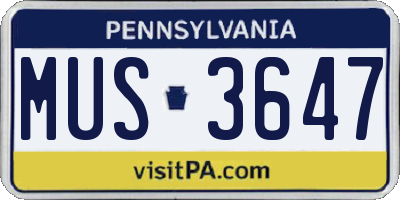 PA license plate MUS3647