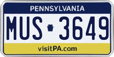 PA license plate MUS3649