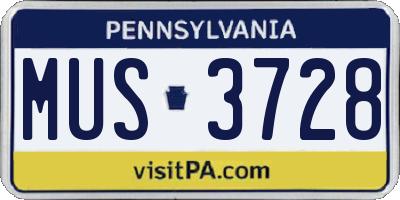PA license plate MUS3728