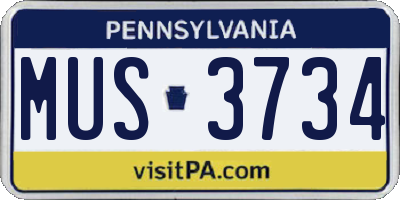 PA license plate MUS3734