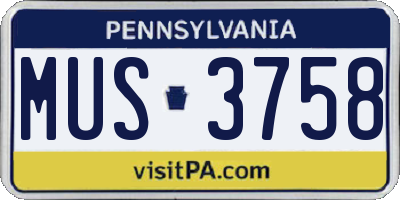 PA license plate MUS3758