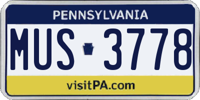 PA license plate MUS3778