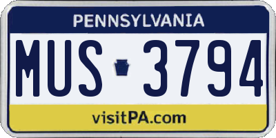 PA license plate MUS3794