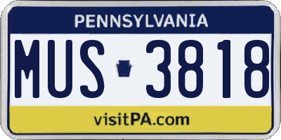 PA license plate MUS3818