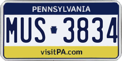 PA license plate MUS3834