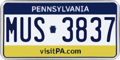 PA license plate MUS3837