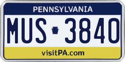 PA license plate MUS3840